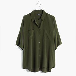 Madewell XXS Silk Courier Shirt in Olive
